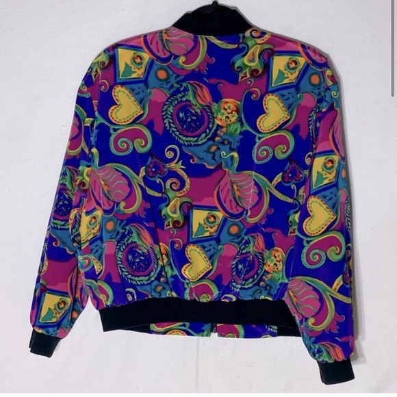 Vintage Alia Oversized Vibrant Print Full Zip Lightweight Bomber Jacket M - Picture 2 of 13